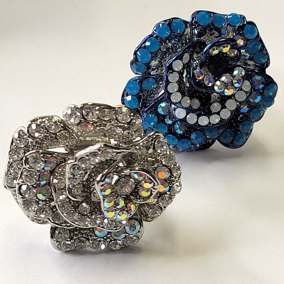 Statement Silver and Clear Rhinestone Ring with Adjustable Band - Picture 8 of 8